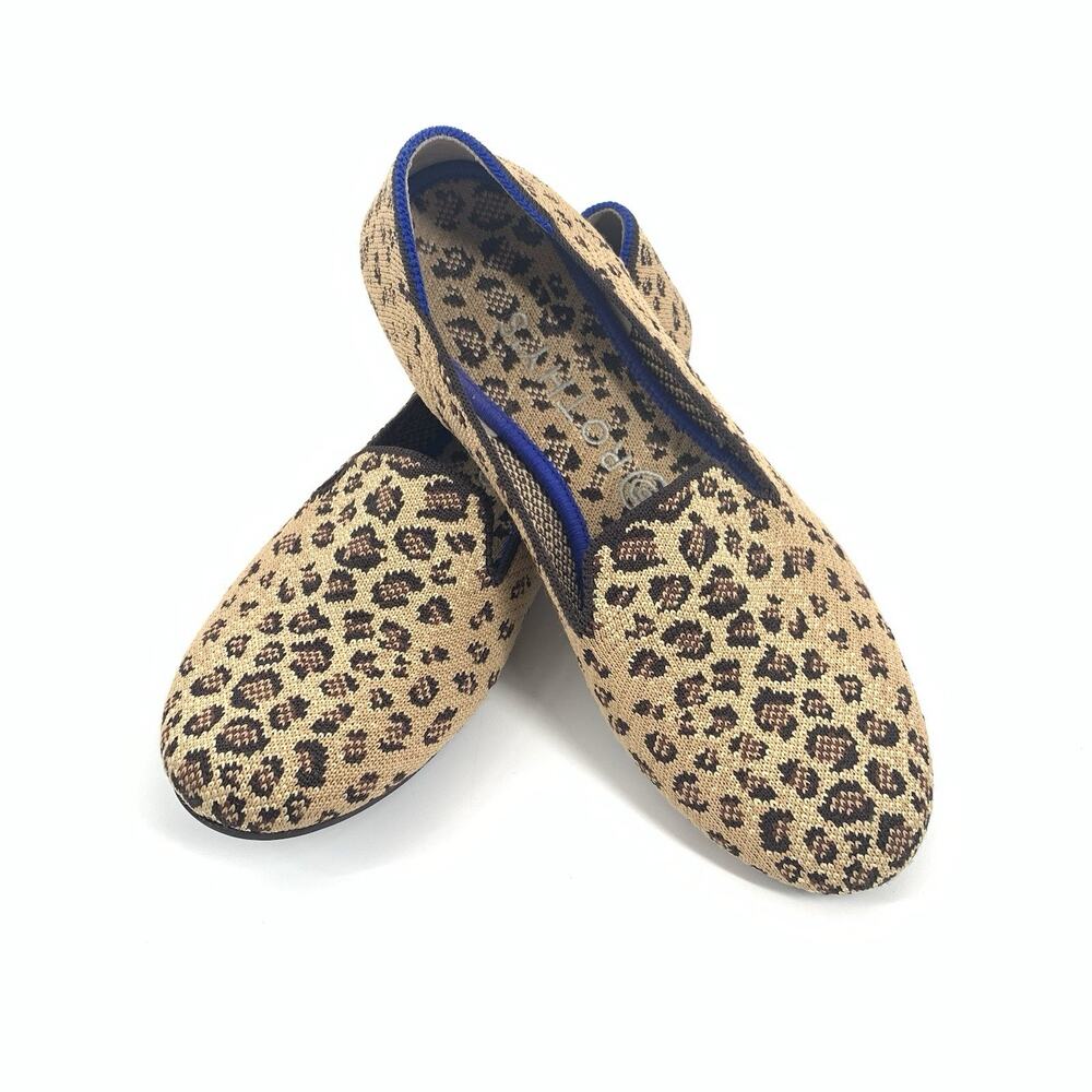 $169 Rothy's The Loafer Cheetah Animal Print Slip On Loafers Size 8 Womens Cream